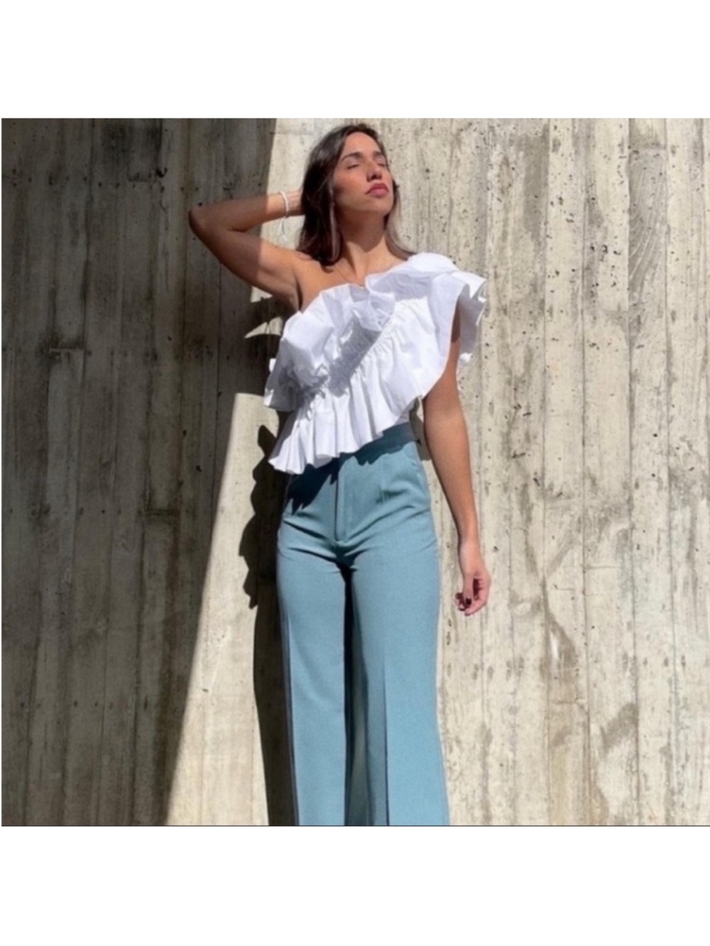 Zara Ruffled One-Shoulder Top, Medium - Picture 6 of 10